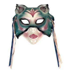 Vintage 1989 Clay Art USA Made Ceramic Woman's Masquerade Animal Mask Ribbons